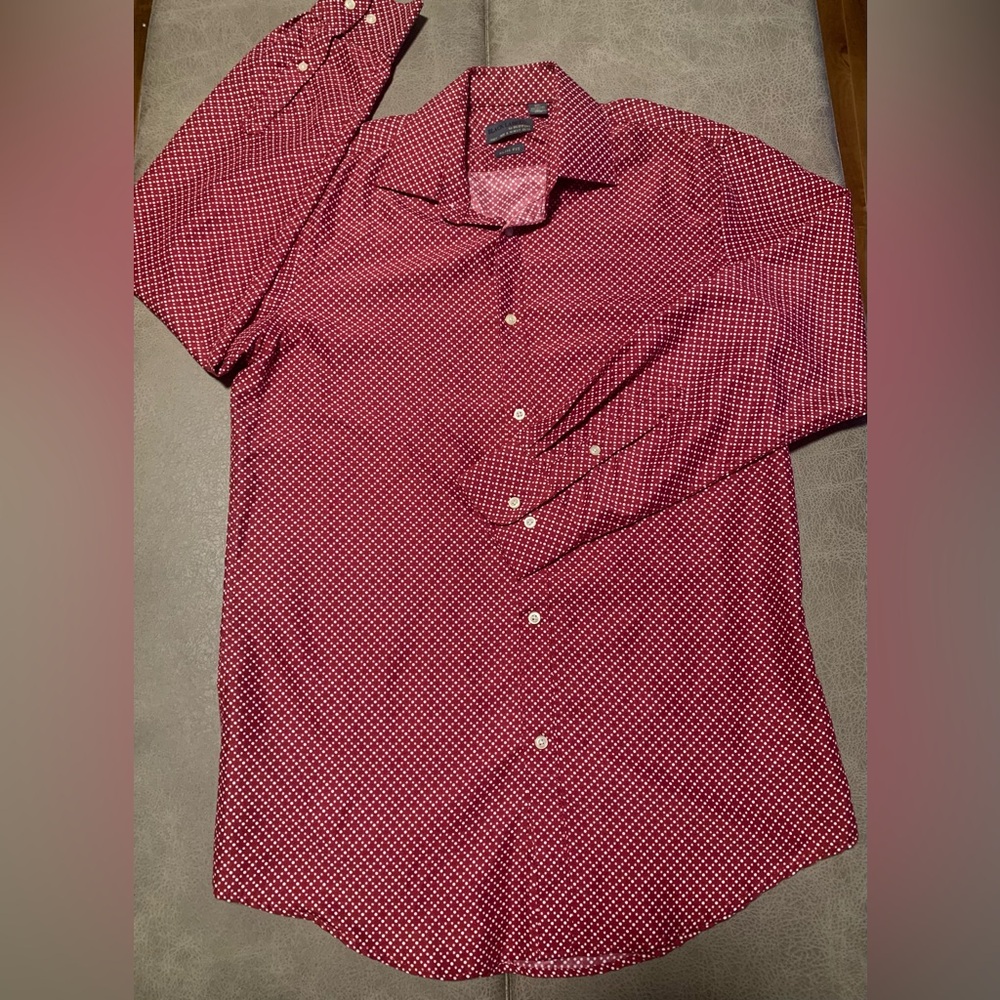 Black Label By Ruffini Italy Mens Slim Fit Red Swiss Dot Long Sleeve Shirt Small